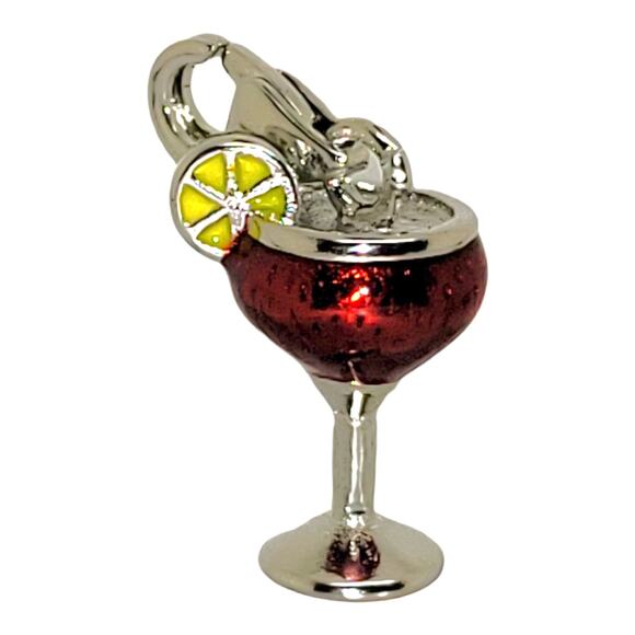 Rhodium Plated 925 Sterling Silver Cocktail Glass Multicolor Enamel Charm - Picture 3 of 4